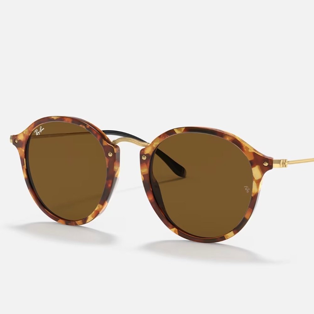 RAY BAN ROUND FLECK SUNGLASSES IN BROWN HAVANA TORTOISE